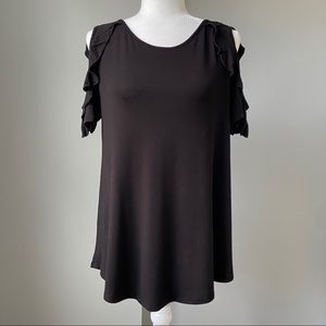 Ella Mara | Black Cold Shoulder Ruffle Top, Medium